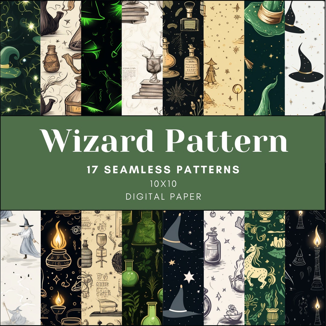 Wizard Pattern Digital Paper, Seamless Pattern, Wizard Junk Journal ...
