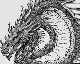 Dragon à colorier Illustration en niveaux de gris Fantaisie