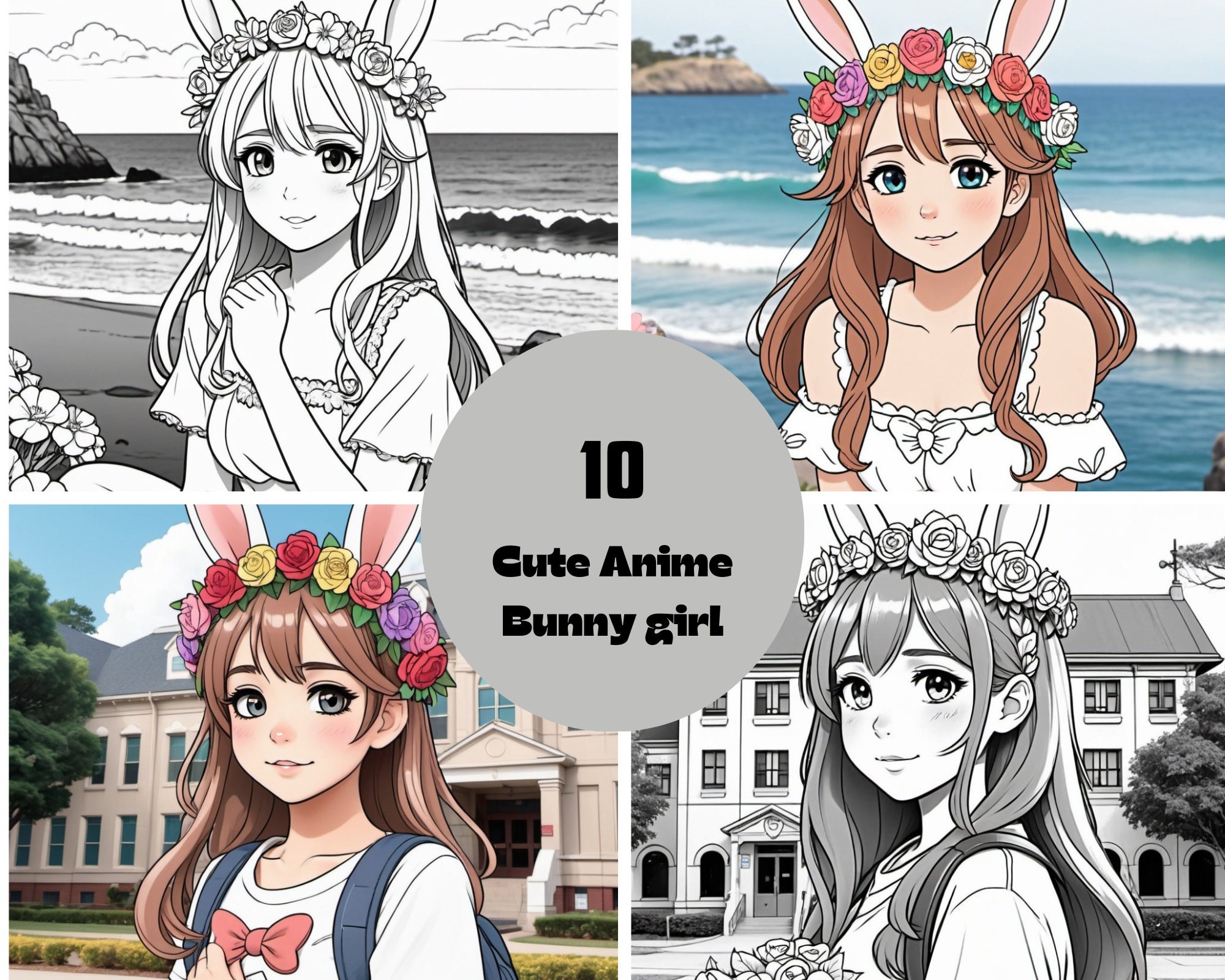 Cute Anime Bunny Girl Coloring Page Printable PDF A4 Cute Kids Coloring ...