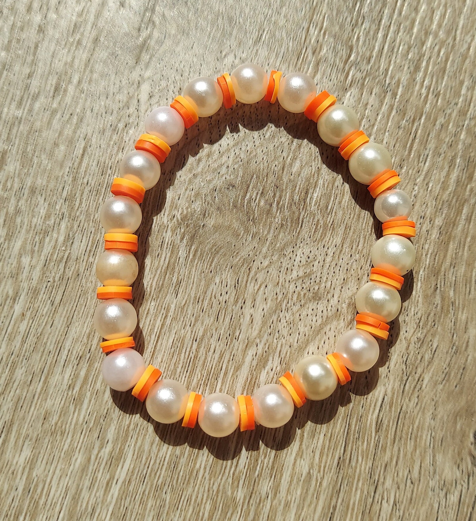 Orange Vibes Trio Set (mixed Clay Beads, Bracelet, Orange, White) - Etsy