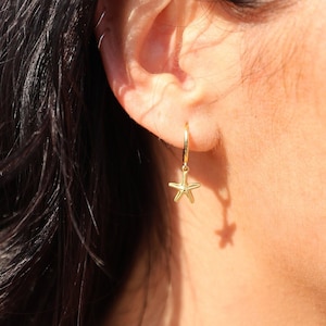 Starfish Earrings, Waterproof Non-tarnish Jewelry, Beach Jewelry, Surfer Accessory, Dainty Drop, Mermaid Earrings, Hypoallergenic, Boho image 1