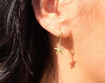 Starfish Earrings, Waterproof Non-tarnish Jewelry, Beach Jewelry, Surfer Accessory, Dainty Drop, Mermaid Earrings, Hypoallergenic, Boho