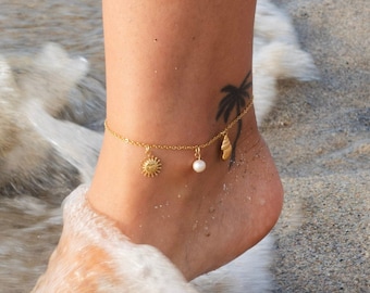 Surfer Girl Anklet, Waterproof Beach Jewelry, Women Jewels, Handmade Jewelry, Non-tarnish Accessory, Adjustable Length 20+5cm, Boho