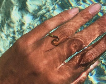 Wave Ring, Surfer Girl Ring, Waterproof Jewelry, Beach Essentials, Mermaid Gift, Stainless Steel Gold Plated, Boho, Adjustable Ring