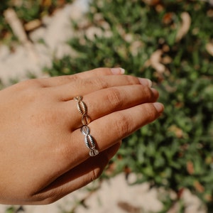 Cowrie Shell Ring, Stainless Steel Ring, Waterproof Beach Jewelry, 14K Gold Plated, 1 Size Fits All, Surfer Accessory, Hypoallergenic, Boho image 1