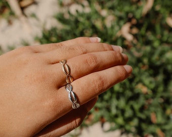 Cowrie Shell Ring, Stainless Steel Ring, Waterproof Beach Jewelry, 14K Gold Plated, 1 Size Fits All, Surfer Accessory, Hypoallergenic, Boho