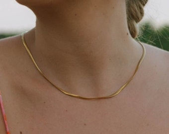 Herringbone Chain Necklace, 18K Gold Plated, Length 35+8cm, Snake Chain Necklace, Layering Necklace, Waterproof Necklace, Gift For Her