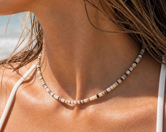 Natural Shell Bead Choker Necklace, Waterproof Stainless Steel Clasp, Beach Surf Coconut Girl Summer Jewelry Gift