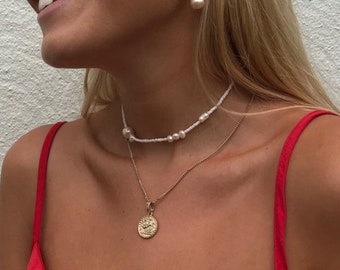 Natural Pearls Necklace, Beaded Necklace, 38+5cm, Pearl Choker, Waterproof Beach Jewelry, Bohemian Filipino Art, Boho, OceanByTahlia