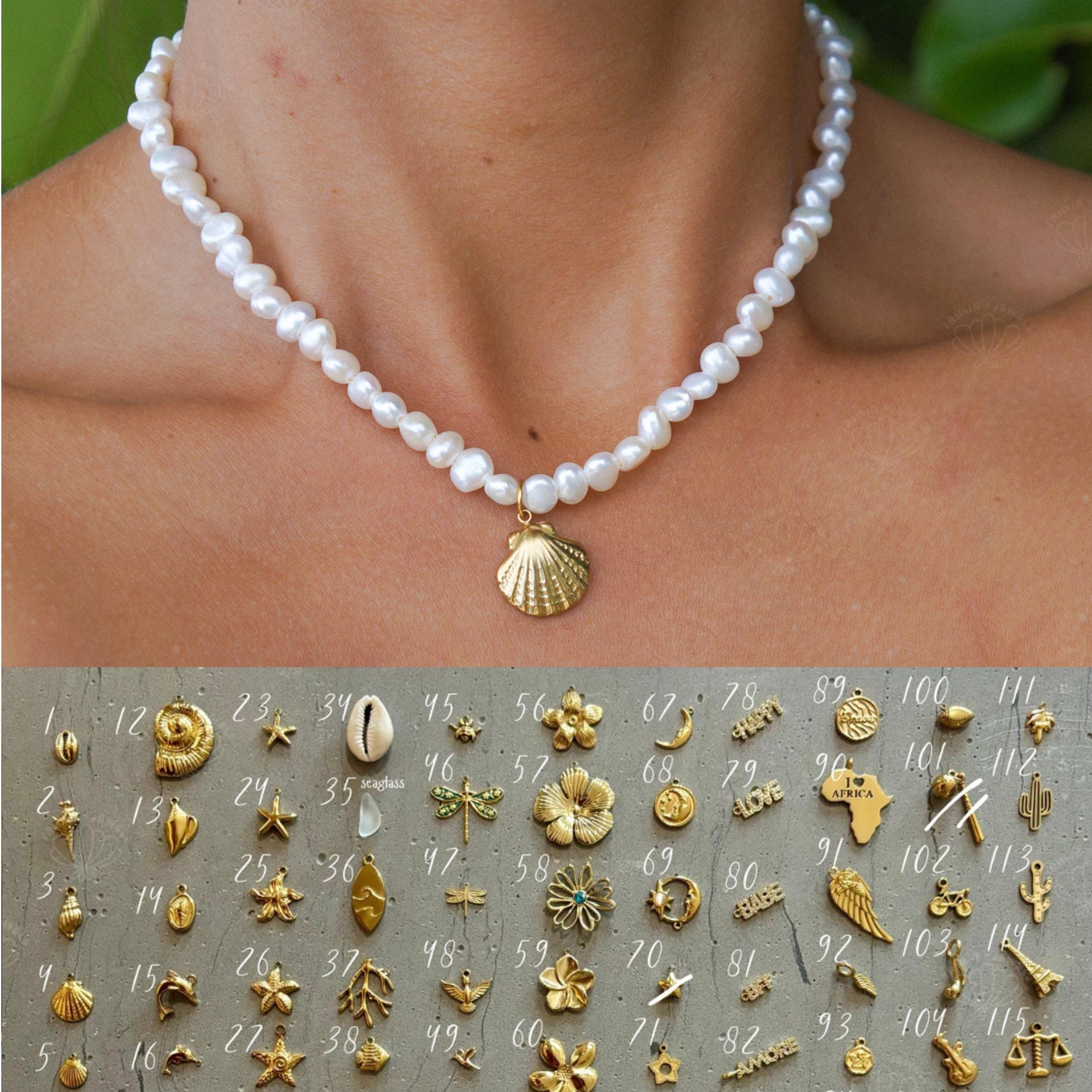 Build Your Own Charm Necklace, Engravable Jewels, Natural Pearls, Summer Beach Jewelry, Personalized Gift, Mermaid, Surfer, OceanByTahlia