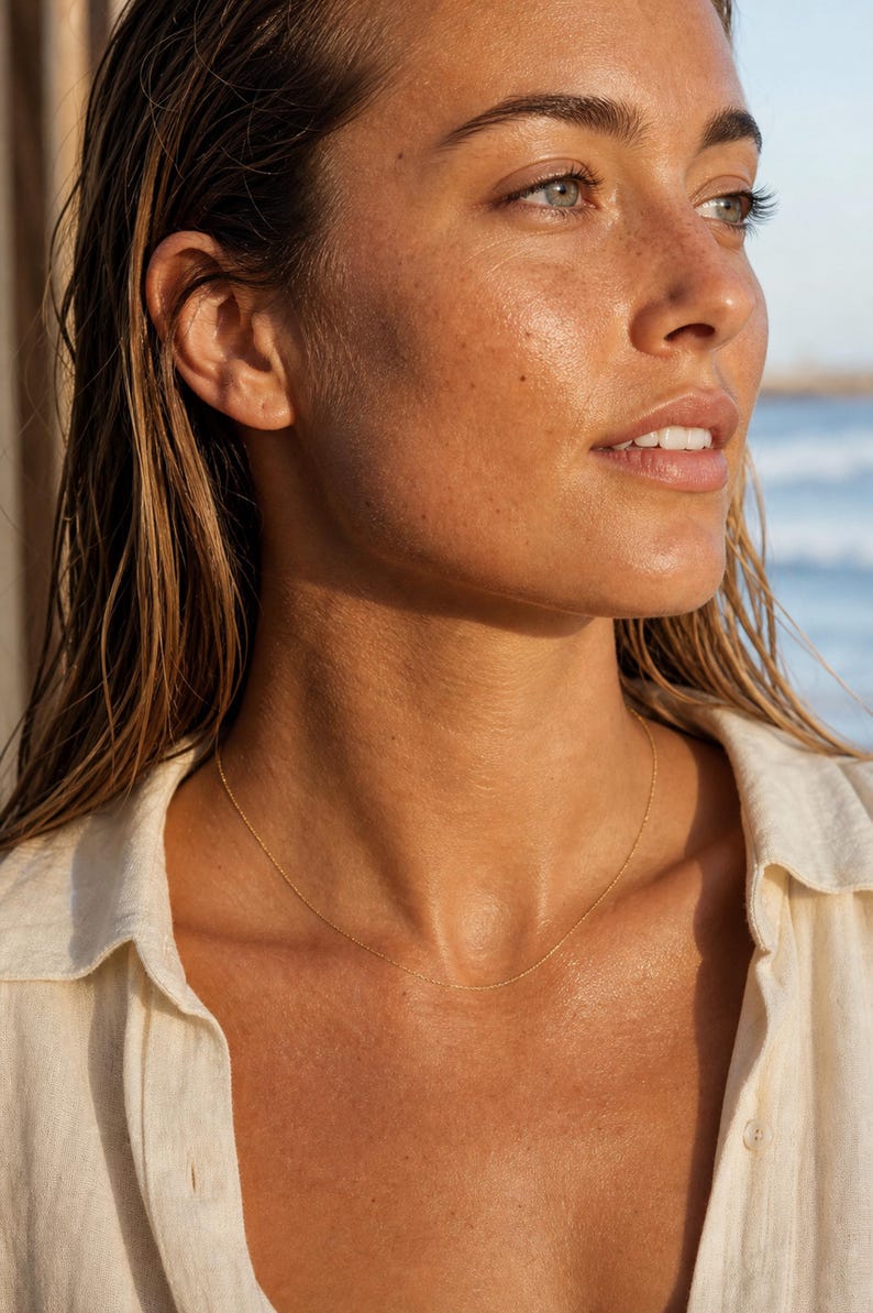 Dainty 18K Gold Plated Chain Necklace, 45cm Gold Vermeil Sterling Silver Minimalist Surfer Girl Beach Jewelry image 6