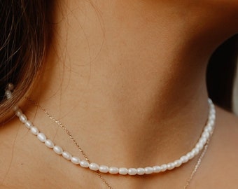 Perlenkette, Gold Filled Choker, verstellbare Länge 14-16 Zoll, wasserdichter Strandschmuck, Serenity Halskette, Süßwasserperle