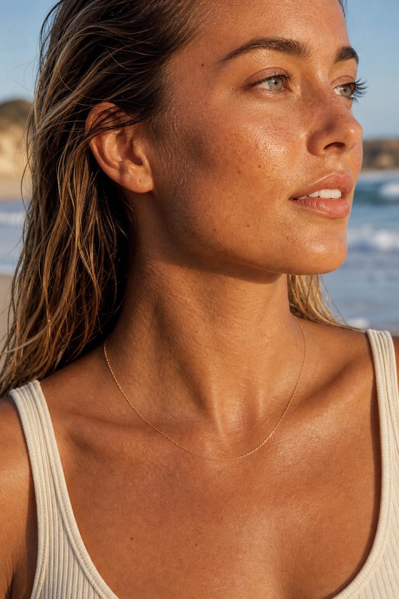 Dainty 18K Gold Plated Chain Necklace, 45cm Gold Vermeil Sterling Silver Minimalist Surfer Girl Beach Jewelry image 9