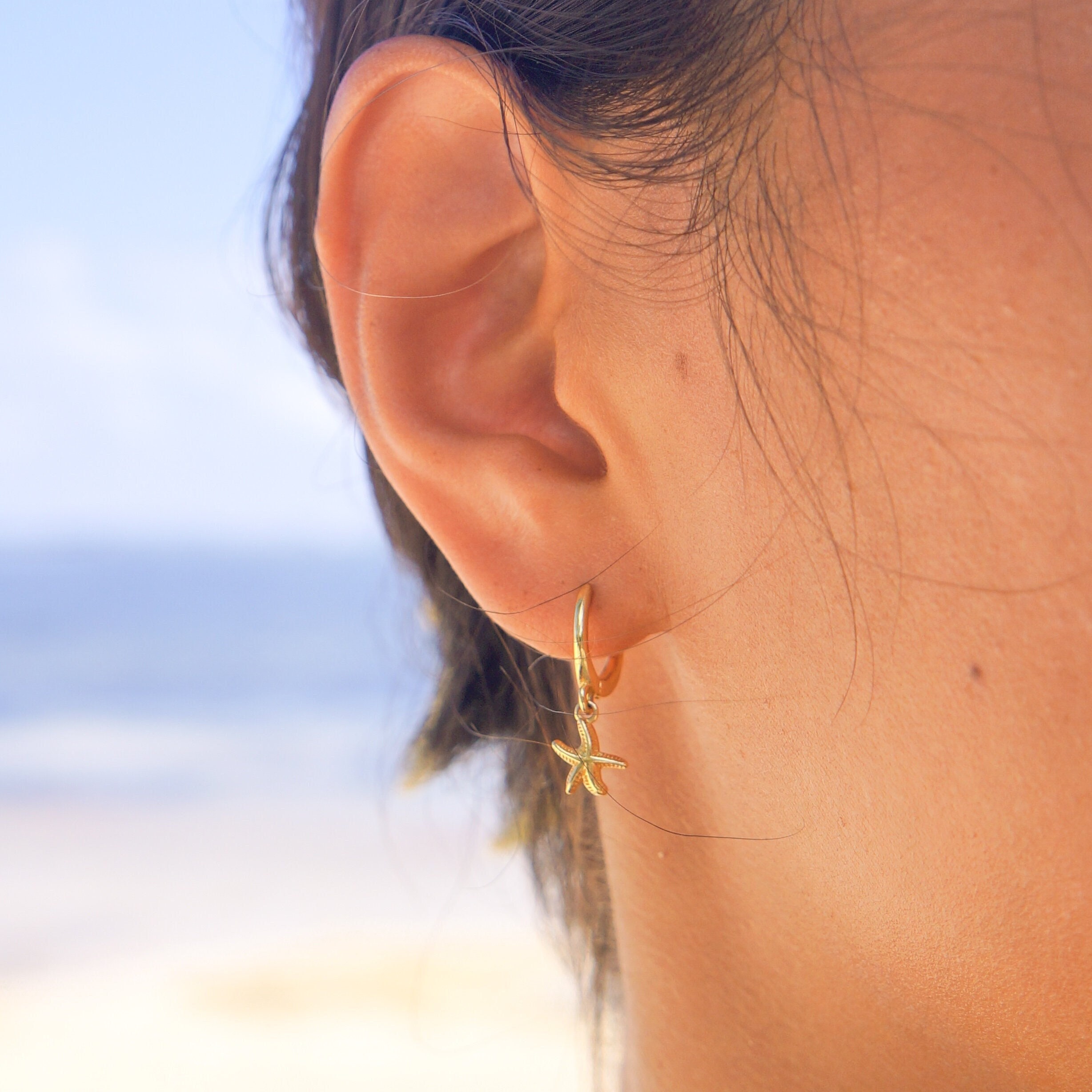 Starfish Earrings, Waterproof Non-tarnish Jewelry, Beach Jewelry, Surfer Accessory, Dainty Drop, Mermaid, Hypoallergenic, Come in Pairs