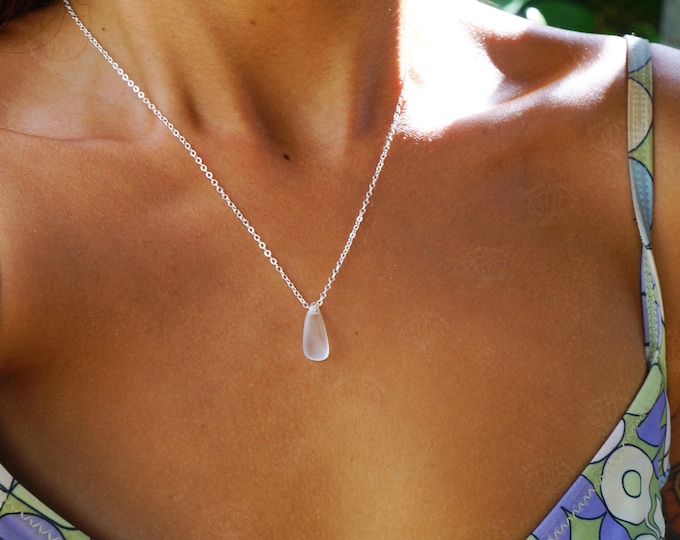 Engravable Sea Glass Necklace, Unique Gem Present, Beach Birthday Present, Everyday Necklace, Surfer Accessory, Mermaid Tear, Let Them