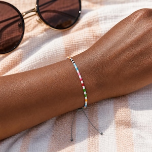 Multicolor Seed Bead Bracelet, Adjustable Beach Friendship Bracelet, Dainty Summer Surfer Bracelet Gift for Her
