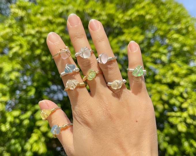 Sea Glass Ring, Handmade Wire Wrapped Ring, Anxiety Ring, Promise Ring, Beach Birthday Present, Surfer Jewelry, Mermaid Gift