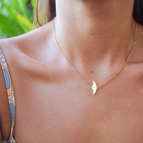Manta Ray Necklace, Surfer Girl Necklace, Waterproof Beach Jewels, Gold Vermeil / 925 silver, Adjustable Length, Little Mermaid, Moana, Boho