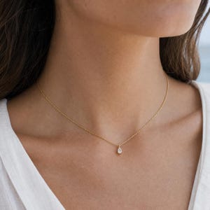 Tiny CZ Teardrop Necklace, 18K Gold Plated Stainless Steel Dainty Pendant, Adjustable Beach Jewelry Gift for Her