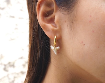Natural Shark Teeth Earrings, Hypoallergenic Hoops, Gold Vermeil 925 Sterling Silver, Waterproof Oceanic Present, Surfer Girl Gift, Boho