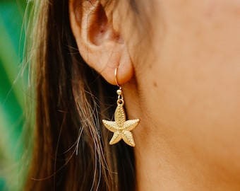 Pendientes de estrella de mar, Joyería impermeable sin deslustre, Joyería de playa, Accesorio para surfista, Gota delicada, Pendientes de sirena, Hipoalergénico, Boho