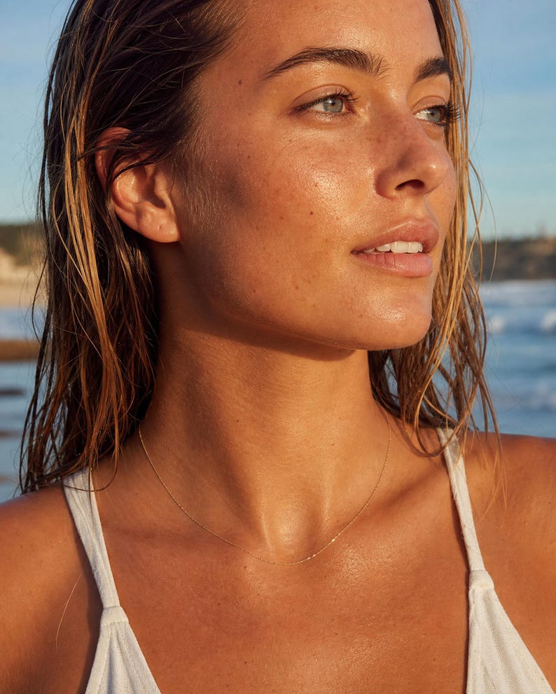 Dainty 18K Gold Plated Chain Necklace, 45cm Gold Vermeil Sterling Silver Minimalist Surfer Girl Beach Jewelry image 4