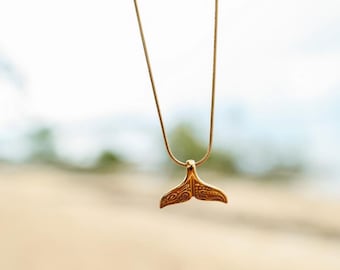 Whale Fluke Necklace, 18K Gold Charm, 50cm Long, Waterproof Beach Jewelry, Whale Tail Pendant, Mermaidcore, Mermaid, Surfer, Boho