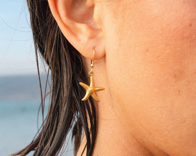 Starfish Earrings, Waterproof Non-tarnish Jewelry, Beach Jewelry, Surfer Accessory, Dainty Drop, Mermaid Earrings, Hypoallergenic, Boho