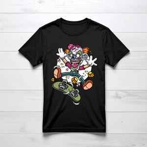 Kolorowa koszulka unisex z kreskówkowym klaunem, zabawna koszulka graficzna, świeża odzież uliczna, prezent dla dzieci lub dorosłych, strój na przyjęcie urodzinowe, zabawny humor