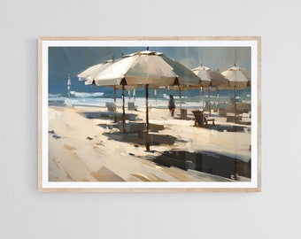 Beach Umbrella Printable | Coastal Painting | Digital Download | Summer Illustration | Seascape Wall Art | Vault Edition Print