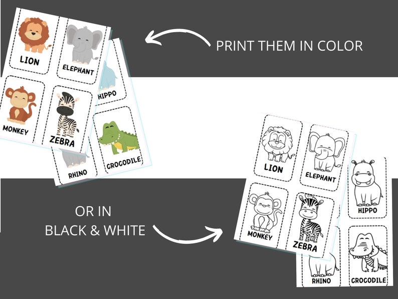 Printable Wild Animals Flashcards BONUS Free Worksheets ESL Animal Flashcards for Kids Learn ...