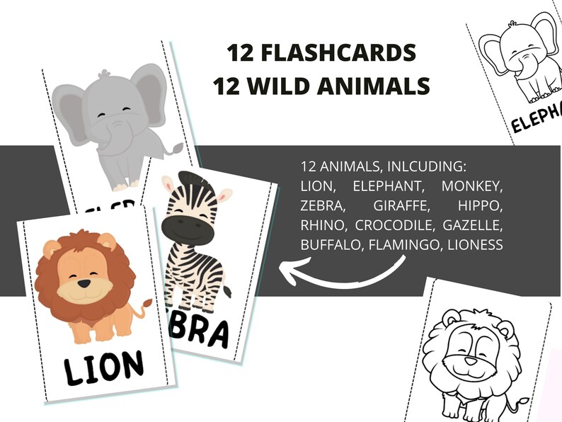Printable Wild Animals Flashcards BONUS Free Worksheets ESL Animal Flashcards for Kids Learn ...
