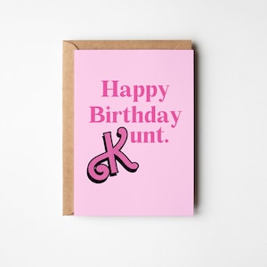 Happy Birthday Kunt Greeting Card, Funny Birthday Card, Aussie Humour Gifts, A5 Celebration Card, Pink Style Card