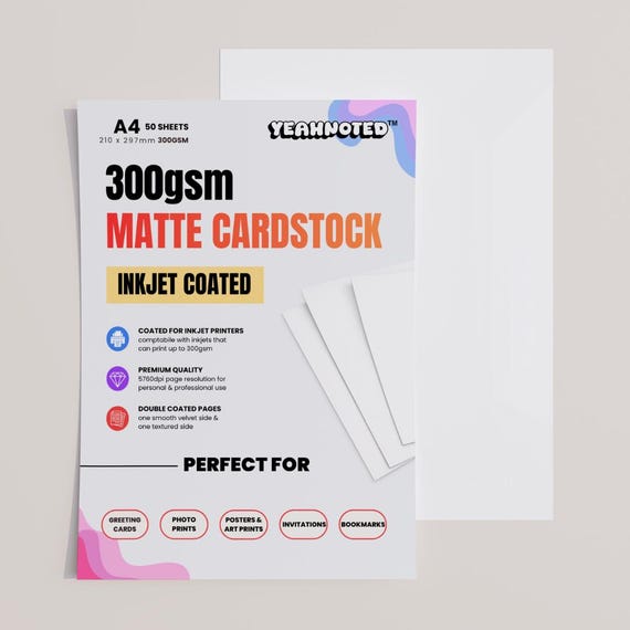 300gsm Cardstock Paper A4 (50 Sheets) – White Double Sided Matte Heavy Cardstock for Inkjet Printing, Greeting Cards & Posters