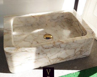 Handcrafted Calacatta Gold Marble Wall Mount Sink