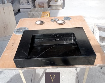 Alexander Black Marble Sink - Hidden Drain - Hidden Drain - 100% Natural Stone - Handmade - Luxury Bathroom - Vessel Sink