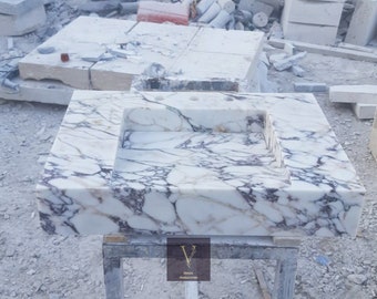 Handcrafted Calacatta Viola Marble Sink: Wallmount Natural Stone