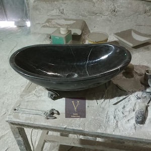 Black Marble Ellips Washbasin - 100% Natural Stone - Handmade - Vessel Sink - Marble Design - Bathroom Vanity - Black Sink