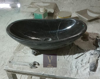 Handmade Black Marble Ellips Vessel Sink - Natural Stone Bathroom Vanity
