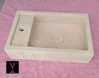 Handcrafted Travertine Wall Mount Sink with Hidden Drain and Faucet Hole