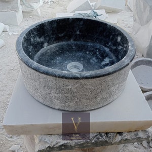 Black Marble Washbasin - Rough Exterior - 100% Natural Stone - Handmade - Stone Sink - Stone Design - Bathroom Vanity - Custom Sink