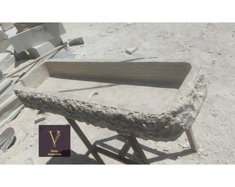 Handcrafted Travertine Farmhouse Sink: Rustic Natural Stone Vanity
