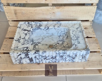 Calacatta Marble Wall-Mount Sink: Fluted Natural Stone Vanity