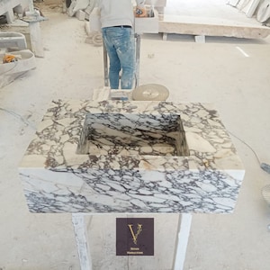 Calacatta Marble Wallmounted Deep Sink - 100% Natural Stone - Handcrafted -Marble Wash Basin - Marble Vanity - Stone Sink - Marble Bathroom