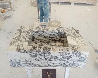 Calacatta Marble Wallmounted Deep Sink - 100% Natural Stone - Handcrafted -Marble Wash Basin - Marble Vanity - Stone Sink - Marble Bathroom