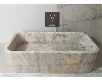 Handcrafted Calacatta Gold Marble Sink - Wallmounted Wash Basin