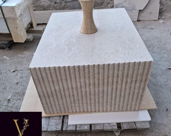 Mesa de centro em travertino com textura canelada - Mesa em pedra natural - Feita à mão