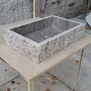 Custom Order- Silver Travertine Rectangular Sink: Rough Exterior