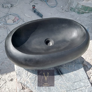 Basalt Black Curved Design Sink - 100% Natural Stone - Handmade - Black Stone - Vessel Sink - Stone Design - Matte Black Sink - Powder Room
