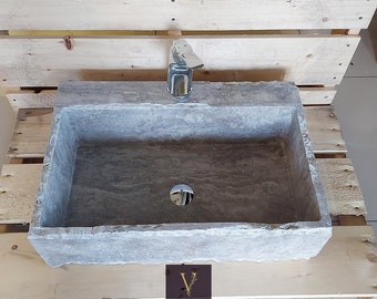 Handcrafted Silver Travertine Sink: Rustic Rectangular Vessel Sink